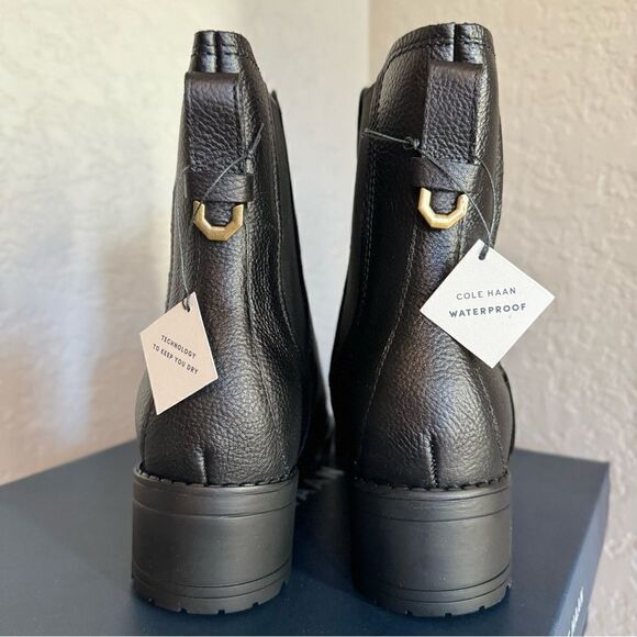 Cole Haan Camea Waterproof Leather Combat Boot,  Block Heel Black, All Sizes NWT - Picture 11 of 17